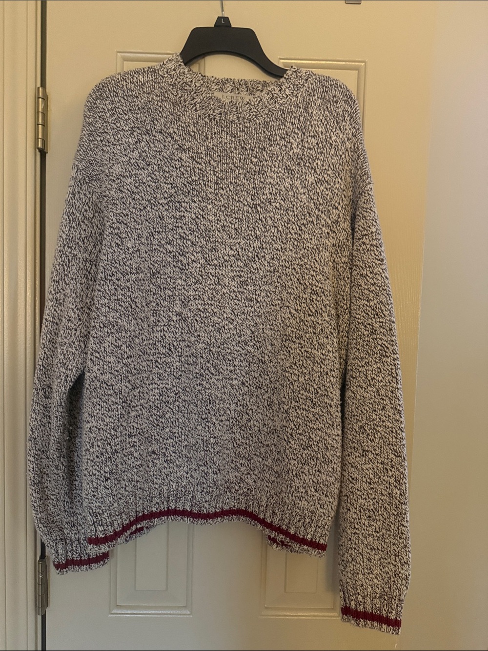 J. Crew Marled Gray Crewneck Sweater with Red Edge